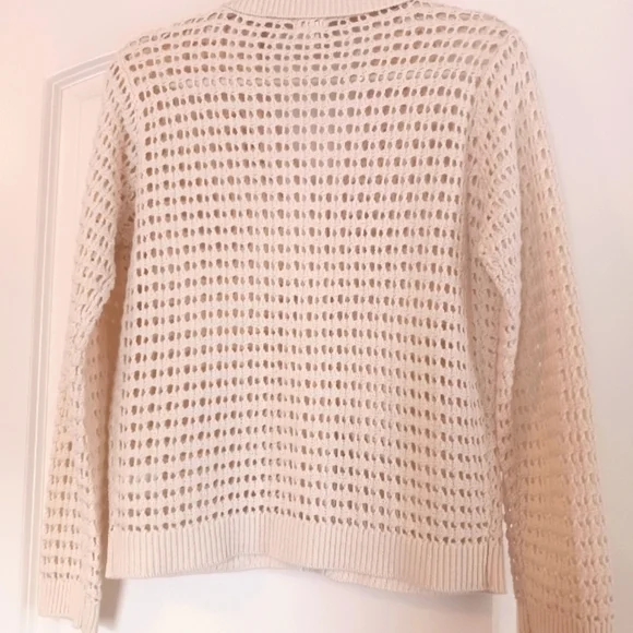 Mesh Crochet Loose Knit Cream Button Cardigan - Picture 5 of 10